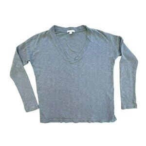 James Perse Womens V Neck Blue Top Size 3 Large Long Sleeve Classic Knit